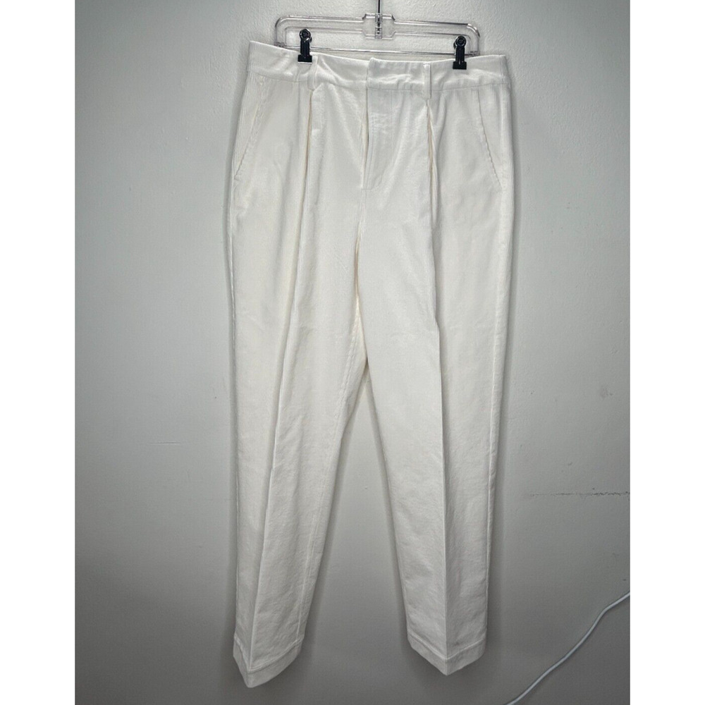 Ganni Cream Pleated Front Crease High Waist Corduroy Zip Trouser Pants 42